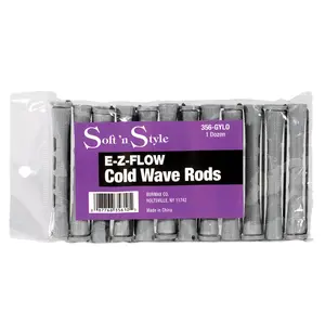Soft 'N Style Grey Long Perm Rod Set - Heatless Elastic Hair Curling Tool with Textured Grip, Vented Slots