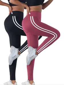2PCS  High Elasticity Sporty Leggings, Striped Tight-Fitting Outdoor Fitness Pants, Comfortable Tummy Control，Suitable for the Health Live Style, High Stretch Leggings, Workout Bottoms