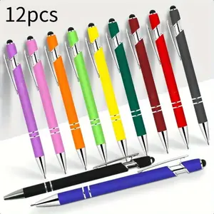 12 Count Mixed Color Ballpoint Pen with Stylus Tip,Soft Touch Click Metal Pen Set,1.0mm Medium Point,Black Ink Pen for Touch Screens,Home Office,Student,Christmas Party Gifts,Hand Tools Kits