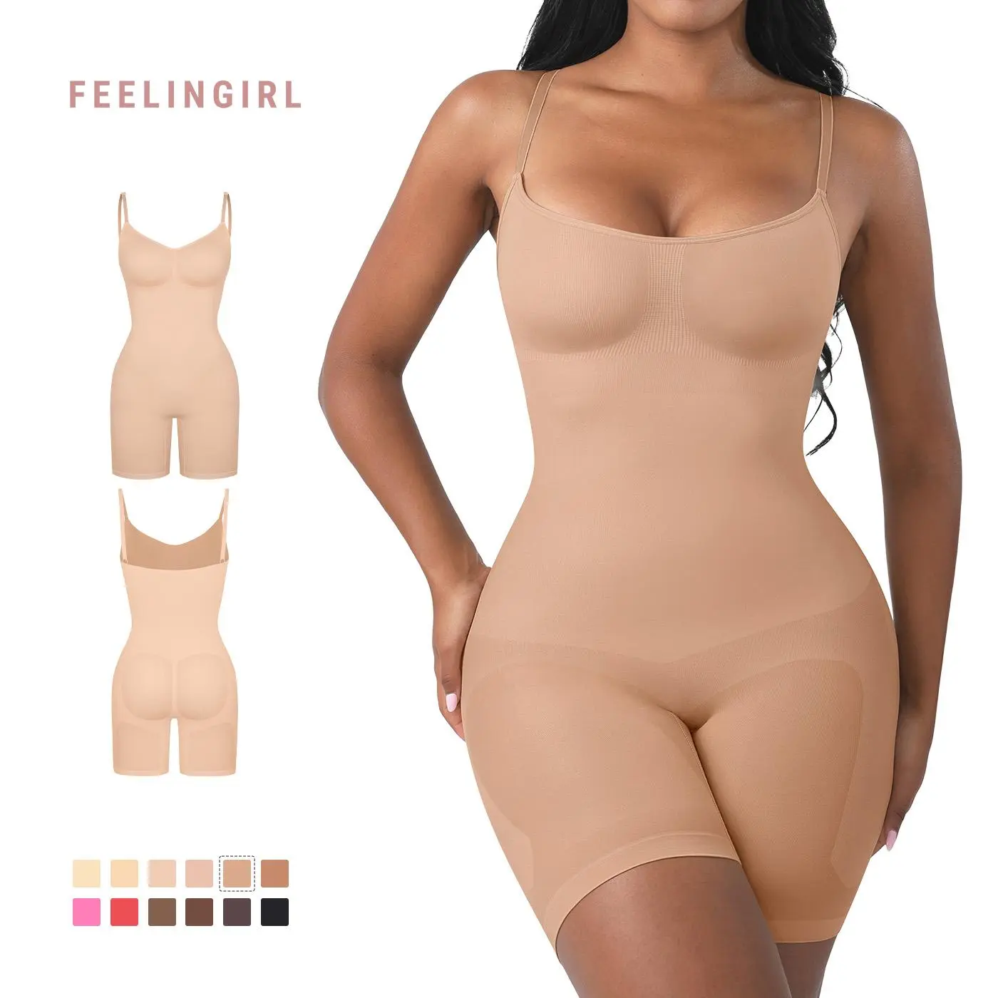 FeelinGirl Shapewear for Women Butt Lifter Bodysuit Seamless Shapewear Seamless Womenswear Comfort Spaghetti Strap Hip Underwear Basic newarrivals SohoChic