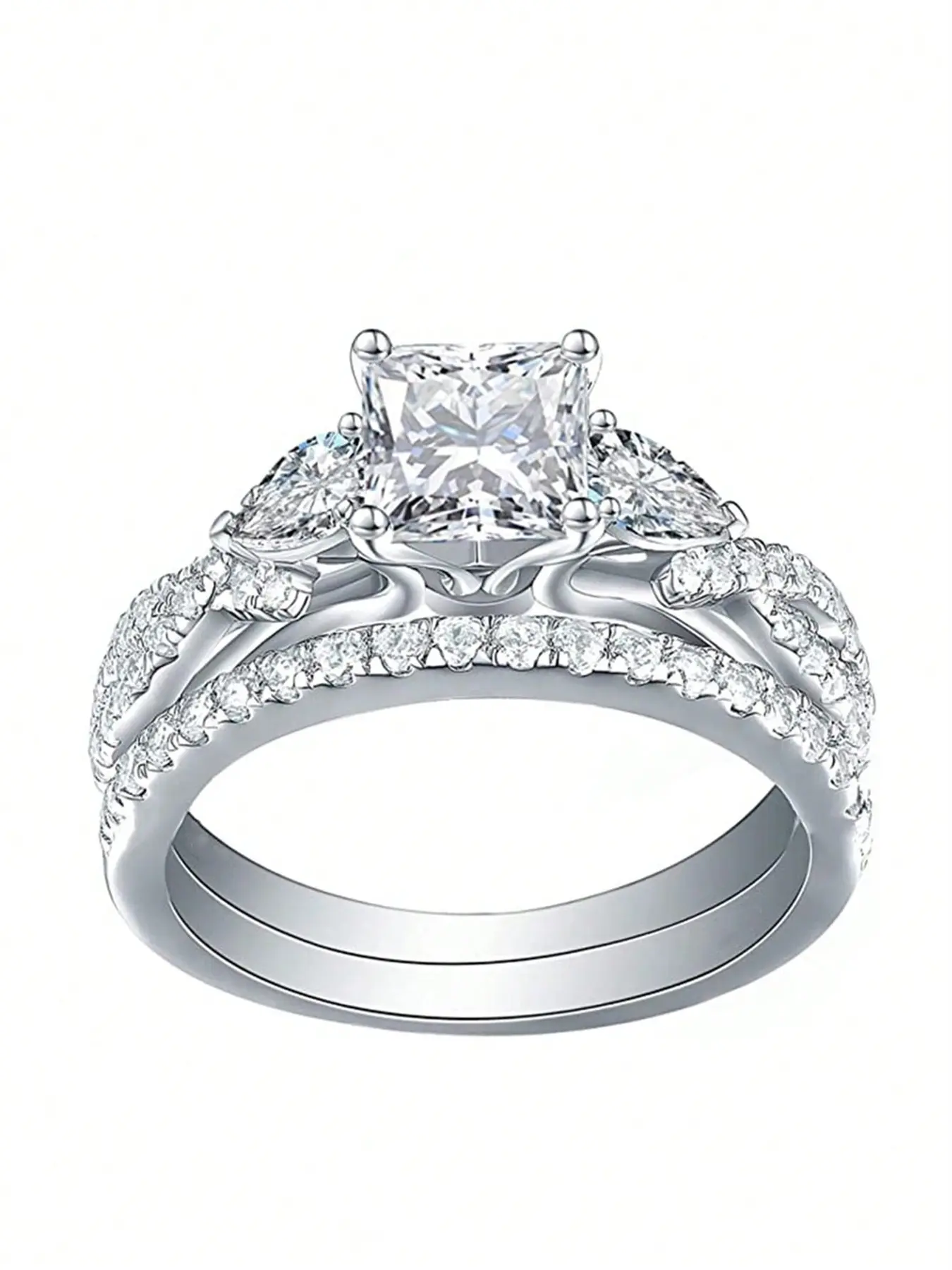 2 Pcs/set Classical Cubic Zirconia Beautiful Rings For Women, For Wedding Engagement Anniversary Jewelry Valentine's Day Gift Engagement Rings