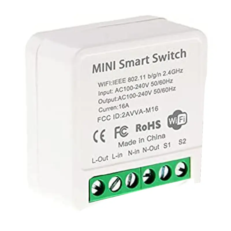 Smart WiFi Relay Switch, Mini Wall-Fit Plastic DIY Module for Home Automation, with Timer and Voice Control for Alexa & Google Home, Indoor Use, Remote Control