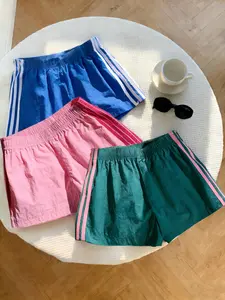 Trendy Comfortable 3-Piece Set Women's Casual Loose Shorts, Side Stripe Design, Elastic Waist, Suitable for Spring Summer