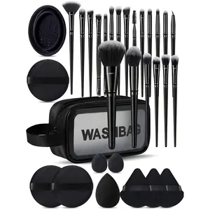 31PCS Flawless Makeup Tool Kit, 20PCS Makeup Brushes & Foundation Brush, 3 Triangle Loose Powder Sponges, 2 Finger Concealer Sponges, 3 Large Round Full Face Puffs, Cleaning Bowl and Waterproof Cosmetic Storage Bag, All-in-One Portable Beauty Set