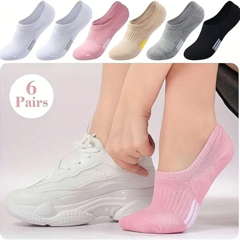 6 pairs of summer women's wide-leg invisible boat socks - anti-odor moisture-absorbing breathable low-waist thin socks, suitable for casual sports wear. Womenswear Bridal