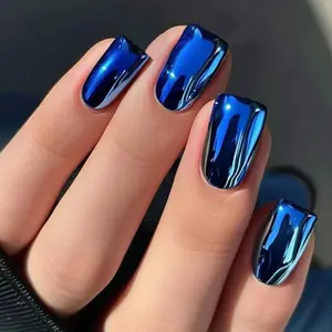 24pcs Short Square Blue Design Press-On Nails Set, Perfect Fit Acrylic False Nails, Easy Wear, Ideal for Parties, Dancing, Daily Use