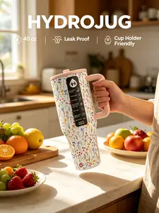 HydroJug 40oz Cute Wildflower Insulated Water Bottle - Portable Vacuum Flask with Handle & Straw, Keeps Ice Cold for All-Day Cold Drinks, Perfect for Work & Gym, Water Bottles