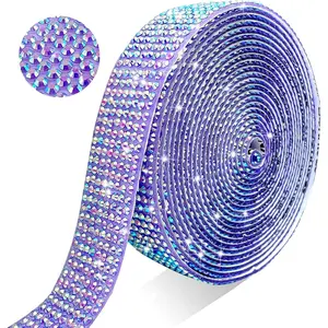 Self Adhesive  AB Rhinestone Ribbon  Strips, 3 Yards Bling Christmas  Rhinestone  Sticker for DIY Crafts,Wedding,Halloween Christmas Party( AB)