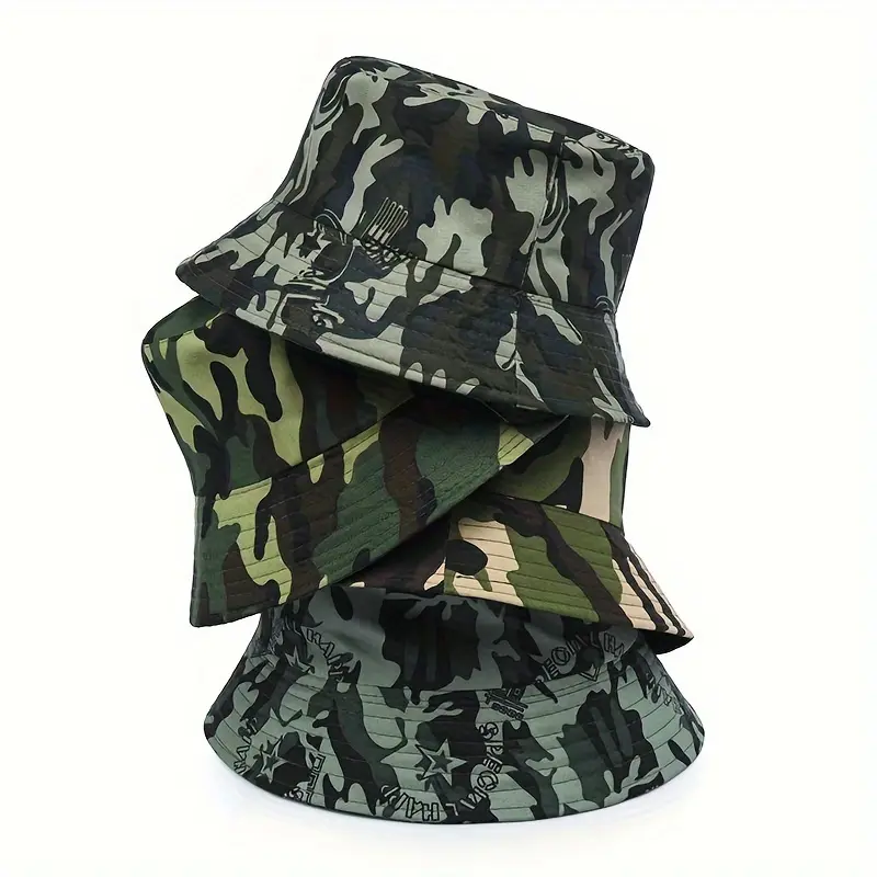 [Camouflage Bucket Hat] Double-Sided Breathable Camouflage Bucket Hat | Outdoor Spring/Summer Fashion Print Casual Fisherman's Hat for Men and Women