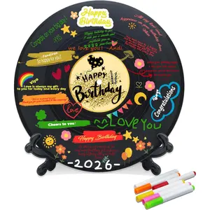 Vinyl Record Birthday Decorations, Happy Birthday Party Favor Sign Poster, Large 11.6" x 11.6" Guest Book
