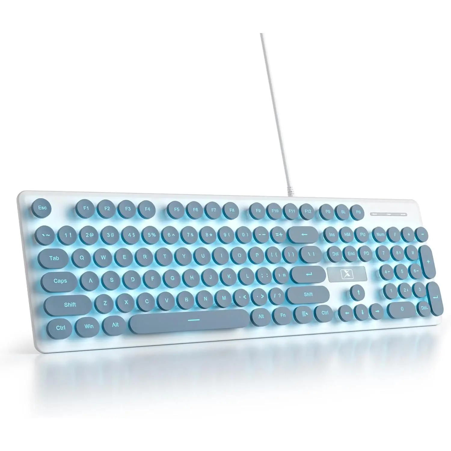 Wired Quiet Membrane Keyboard,Full Size 104- Retro Punk Typewriter White LED Backlit ,USB Ultra Slim Gaming Keyboard with ABS Round keycaps for Windows/PC/Laptop (Blue)