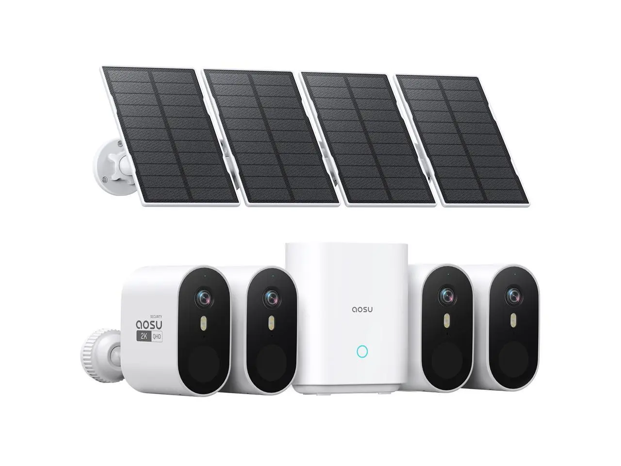Aosu SolarCam System Pro 2K Outdoor Wi-Fi Night Vision 4-Camera Kit - Pan/Tilt/Zoom - Night Vision - Cloud Storage - 32GB local storage - Cover Every Corner - Smart Alerts (C7P-4H)