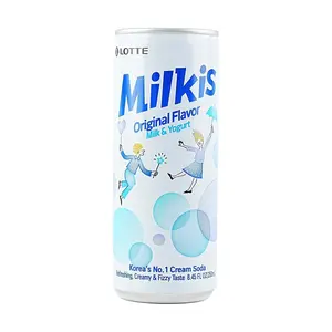 LOTTE Milkis Original Flavor - 0 Fat Carbonated Milk Drink, Korean Soda Pop, 250ml Cans (Pack of 12)