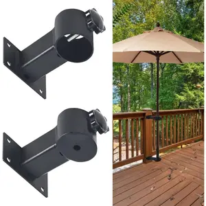 Patio umbrella holder, heavy duty adjustable metal umbrella clamp stand mount attaches to railing, outdoor courtyard, balcony, boats. 1 set (1 base piece and 1 top piece to hold 1 umbrella)