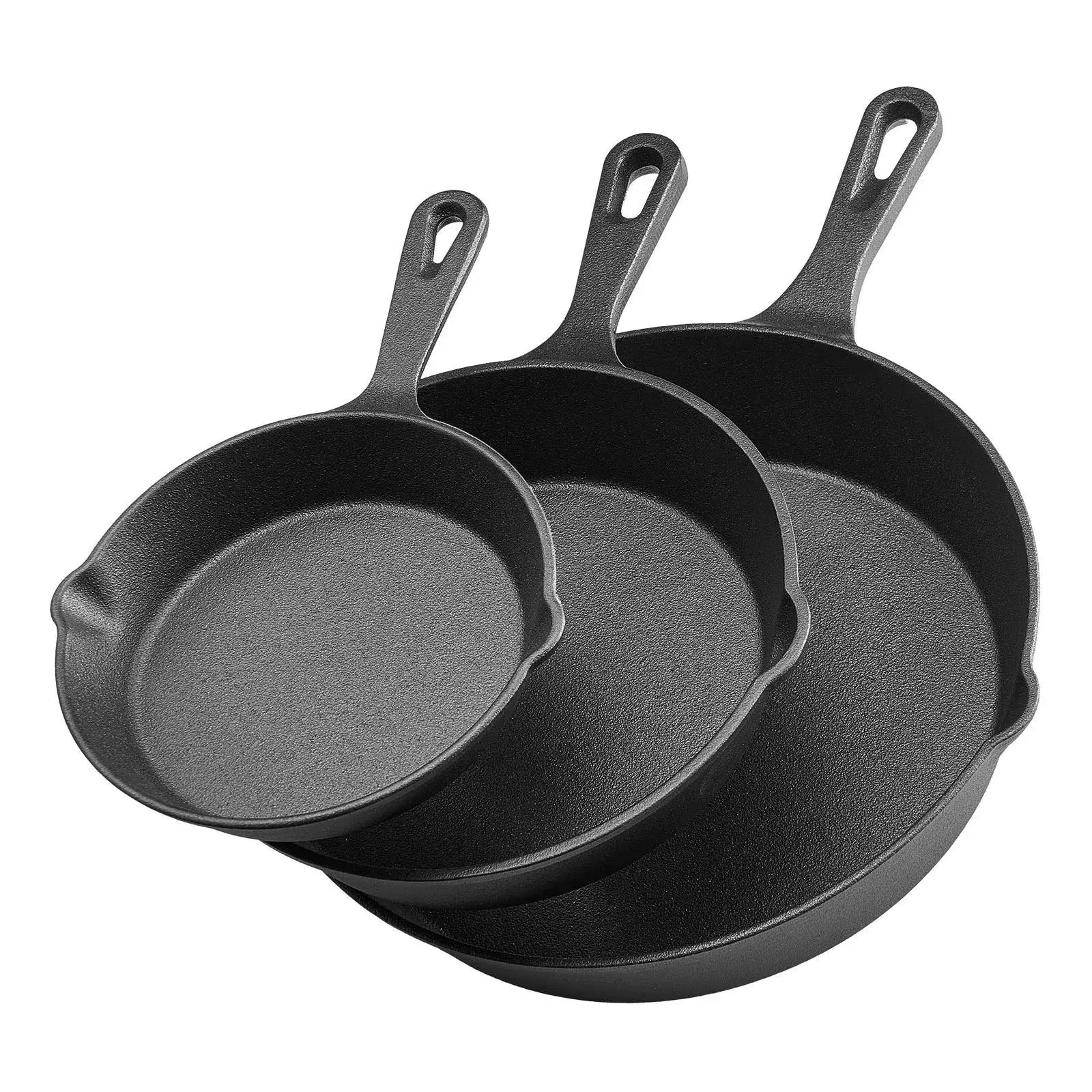 【Summerfinds】VEVOR Cast Iron Skillet,  3-Piece Frying Pan Set (6, 8, 10 in), Heavy-Duty Skillets with Heat-Resistant Handle, Pre-Seasoned Chef's Pan, Kitchen Cookware, for Oven, Gas, Electrical, Induction, Black