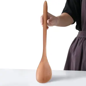 Giant Wooden Spoon - 17-inch Big Corner Scoop, Right Angled, Comfortable Long Handle Grip Kitchen Serving Scooper for Big Pot, Heavy  Service
