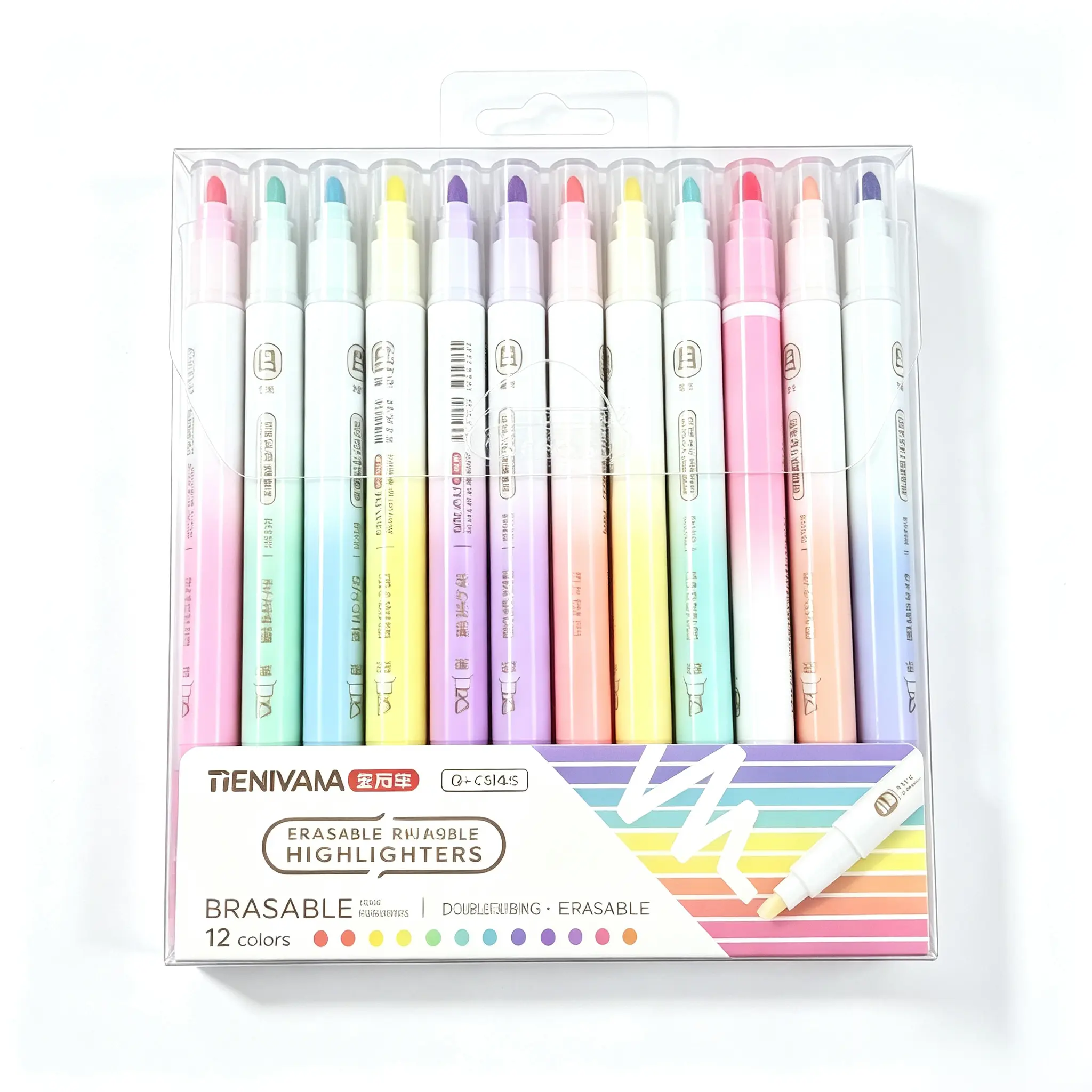 12-Pack Aesthetic Erasable Pastel Highlighters, Dual-Tip Pens with Built-In Eraser, Water-Based Ink Office Stationery for Bible Journaling, Note-Taking writing supply colorful gel pen accessory