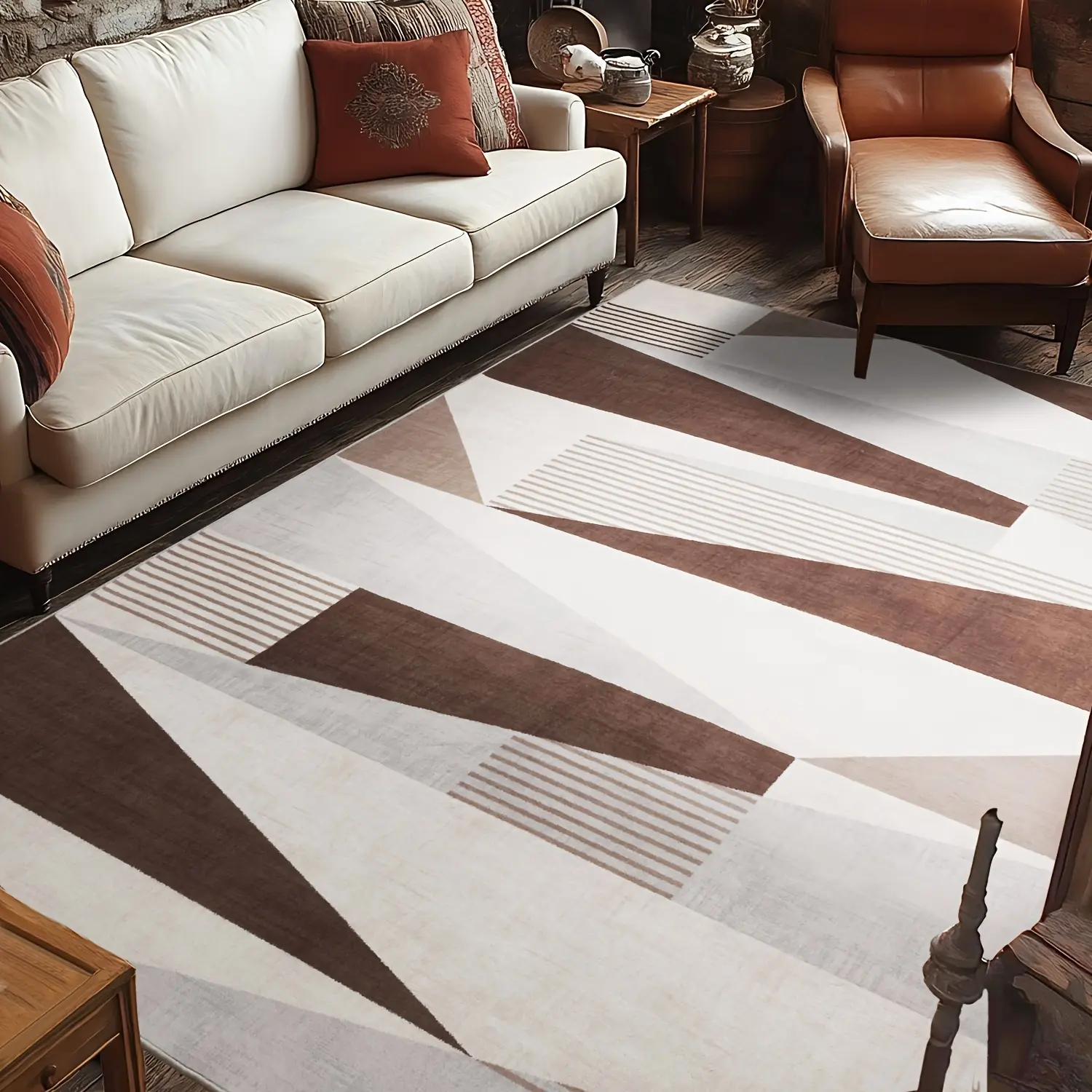 5x7ft Modern Minimalist Crochet Triangle Single Rug - Contemporary Decorative Rug with Geometric Plaid, Durable Polyester Fiber, Anti-Slip PVC Back, Machine Washable, Dustproof for Living Room, Indoor Space