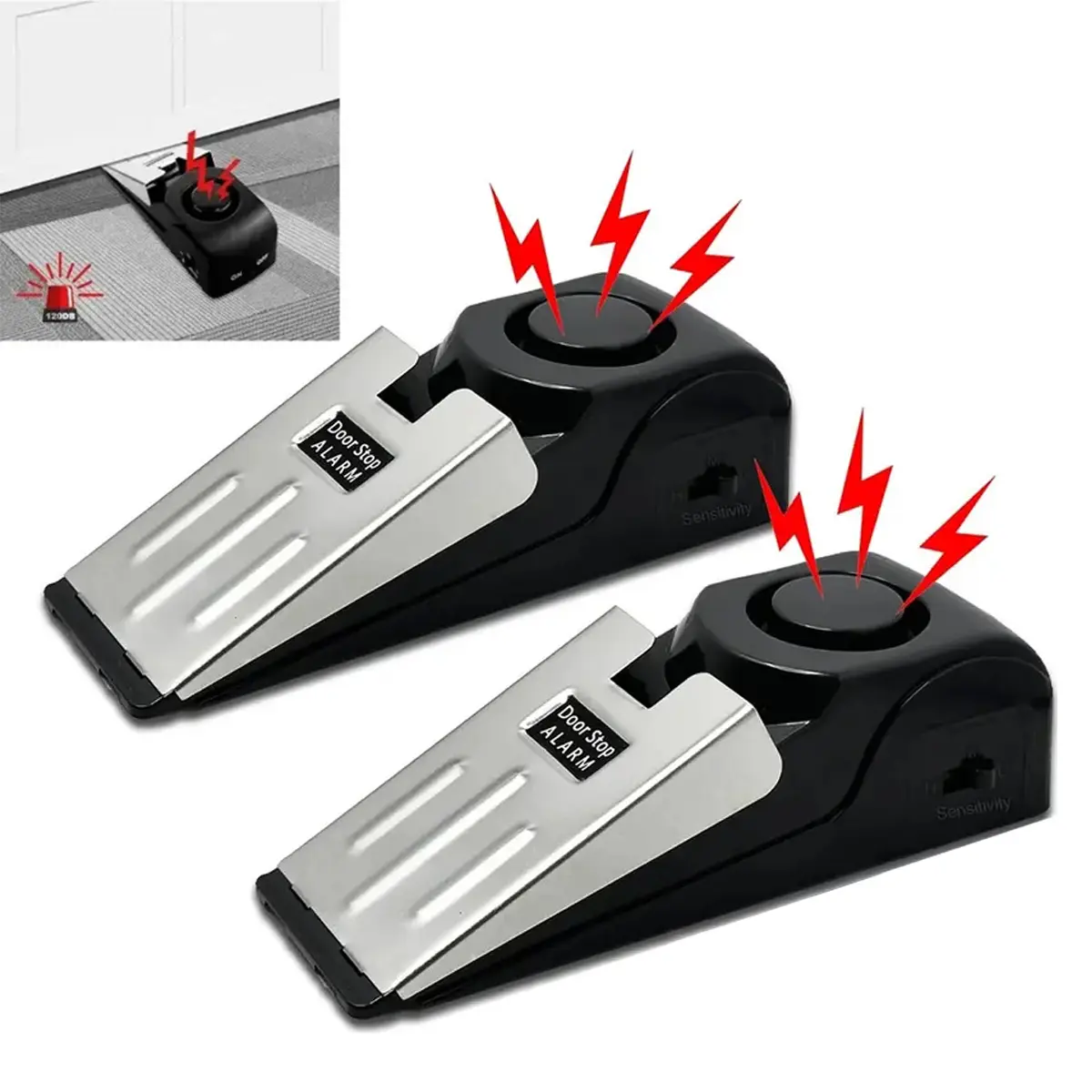 2-Pack Stainless Steel Door Stopper Alarm, Home Security Anti-Theft Device with 120db Loud Alert Push Trigger, 3 Sensitivity Modes, Pressure-Resistant, Tool-Free Easy Installation,dorm decor,dorm room decor