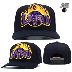 Legend 24 TL Basketball Flame Snapback Hat Black Purple Gold Pre-Curved Brim Cap