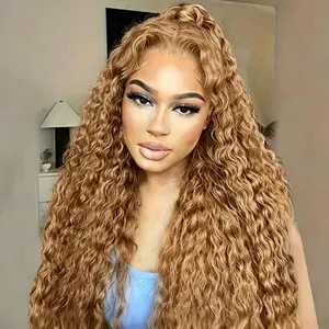 OQ HAIR #27 Honey Blonde Water Wave Glueless Wig With Drawstring 7x5 Pre Cut Lace Human Hair Wigs Pre-Everything for Beginner Friendly