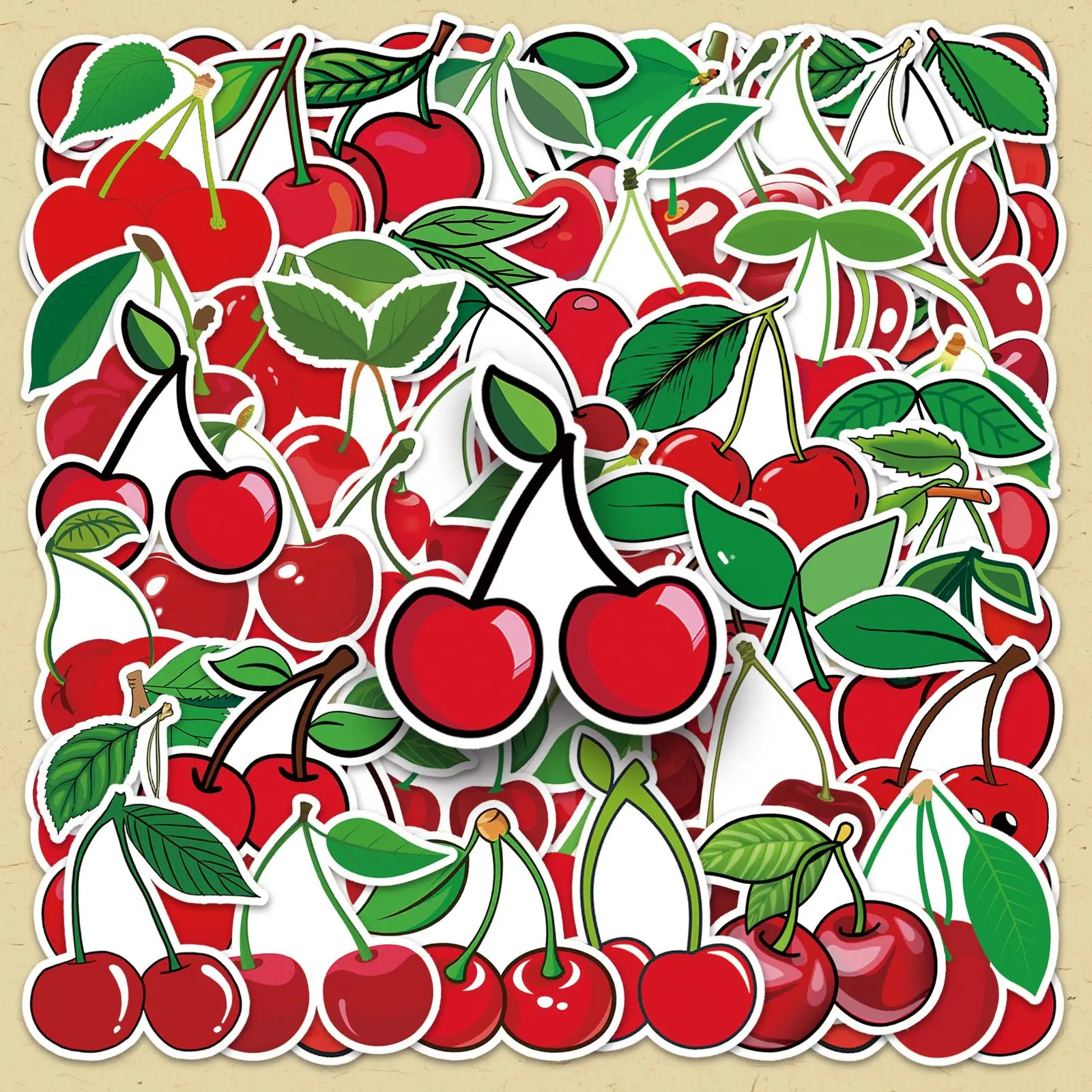 Cherry Pattern Sticker, 100pcs/set Repeat Cherry Pattern Decorative Sticker, DIY Decorative Sticker for Scrapbooking & Journal Making