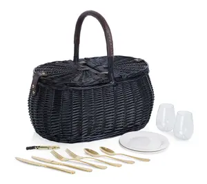 Picnic Time Eve ning Black Picn ic Basket with Service for Two