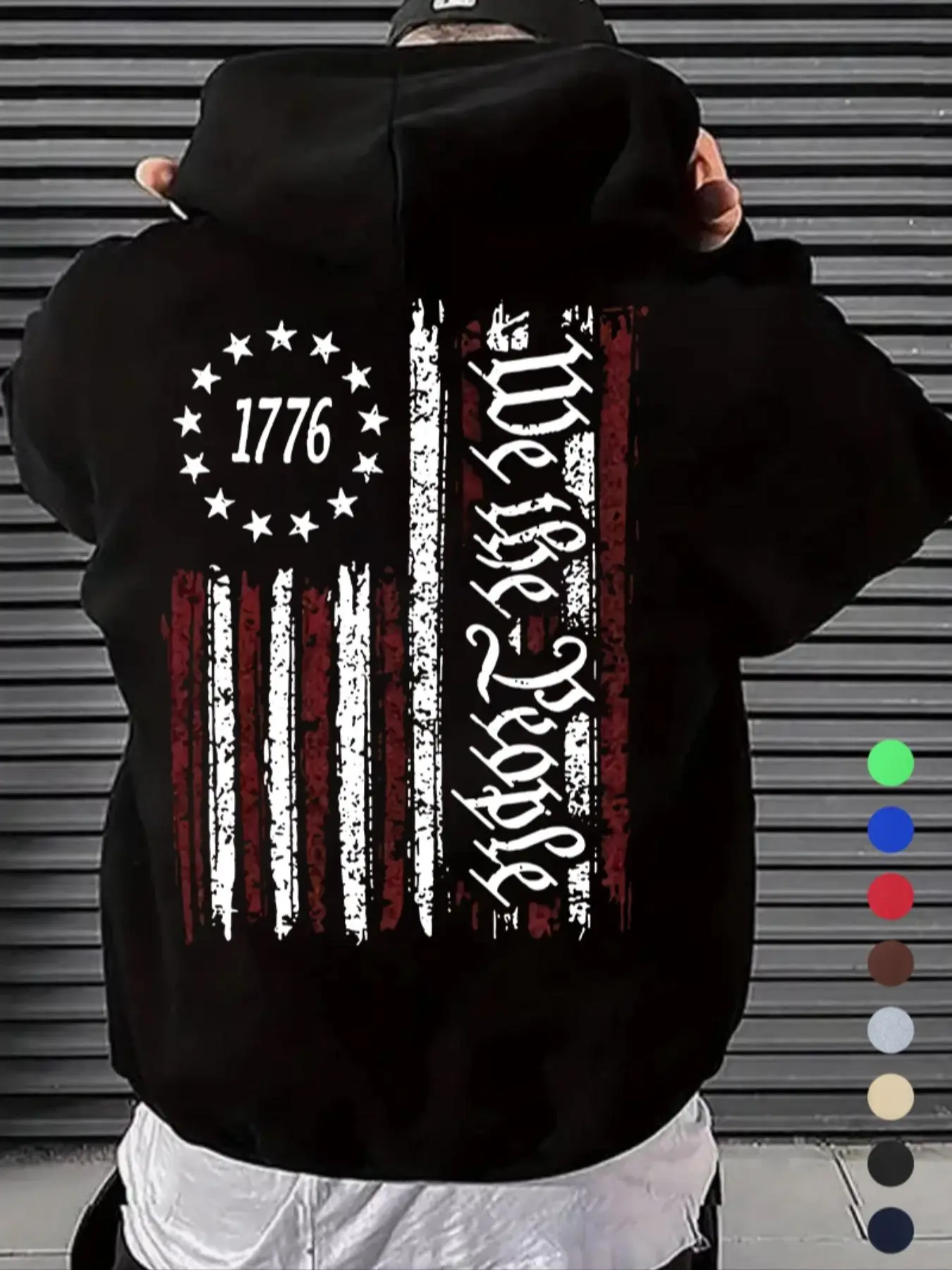 Men's Letter & Flag Print Drawstring Hoodie, Casual Regular Fit Long Sleeve Pocket Hooded Sweatshirt for Spring & Fall, Fashion Men's Clothes for Dail