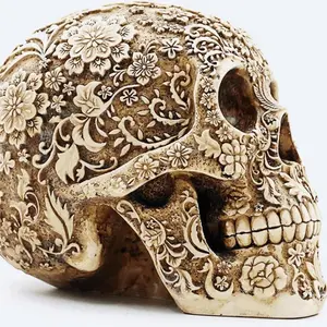 Skull Statue with Floral Patterns, Detailed Abs Resin Sculpture, Perfect for Halloween Decor & Home Art Display, Gothic Home Decoration, Decoration Items