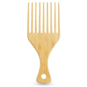 Natural Bamboo Hair Pick – Wide-Tooth Detangling & Lifting Comb for Curly, Thick & Coily Hair, Anti-Static, Scalp Massage & Styling Tool for Men & Women | Dandruff gua sha handle Stainless Steel Remover