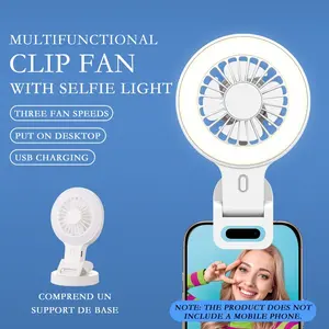 Multifunctional Phone Clip Fan, Selfie Light Fan, Can Be Clipped Onto A Phone Or Placed On A Table, Three Wind Speeds, Mini Usb Fan, Rechargeable Battery Fan, Small Personal Eyelash Fan For Women'S Makeup, Portable Cooling Fan, Charging Fan