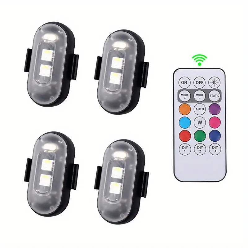 8/4 Pack USB Rechargeable LED Accent Lights, RGB Multicolor 7 Modes, Wireless Remote, Adhesive/Rubber Band Mount - Versatile for Home, Auto Decor decorative lamp, Led Car Ambient Light, Led Lights Car