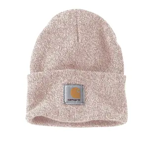 Carhartt Unisex Knit Cuffed Beanie, Ash Rose/Marshmallow A18-P31 Winter Hat with Logo Patch