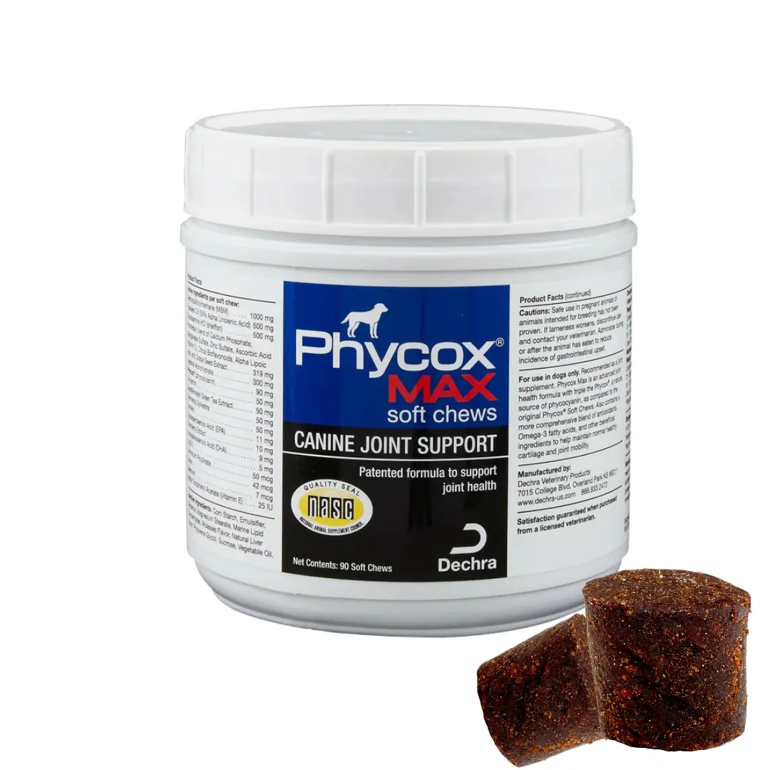 Phycox MAX Joint Support Supplement for Dogs & Cats, 90 Soft Chews with Creatine Monohydrate, Cinnamon, Cranberry, Chromium Picolinate, Green Tea Extract, Turmeric, Glucosamine, Boron, Selenium, No, Mobility Aid