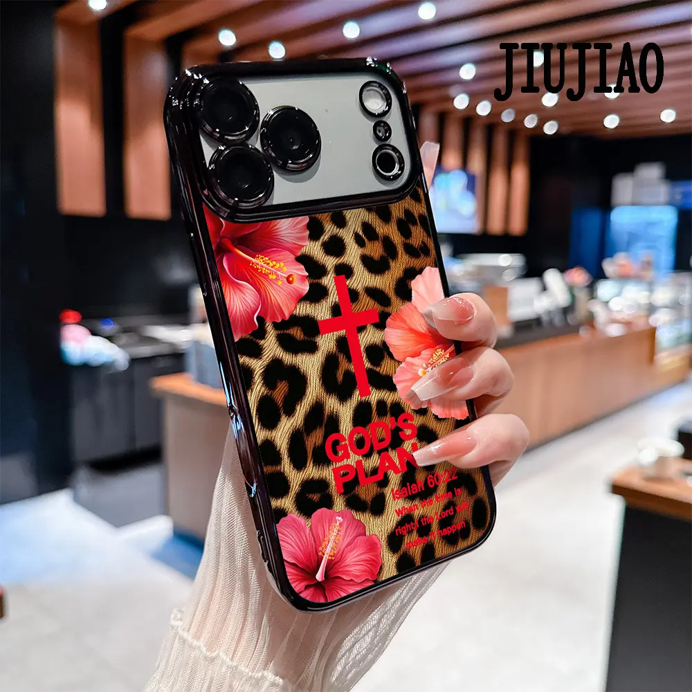 Luxury Protective Shockproof God's Plan Isaiah 60:22 Leopard-Print Lilies Pattern Soft Silicone Case, Transparent Electroplated Cover with Crystal Lights Accessories, All-Inclusive Lens Anti-Drop Casing for iPhone 17 Pro Max/16 Pro Max/15 Plus/14/13/12/11