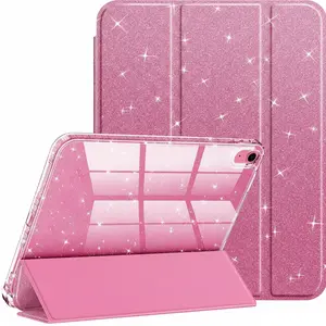 Slim Case for iPad (A16) 11th Generation 11 Inch (2025), iPad 10th Generation 10.9 Inch (2022) - Glittering Sparkly Shockproof Cover with Shiny Clear Back Shell & Pencil Holder, Light Pink