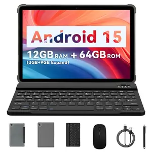 10.1 Inch Android Tablet PC with Bluetooth-compatible Keyboard Mouse Set, Quad-Core Processor, 12gb RAM (3g + 9g Expansion), 64GB Storage Memory