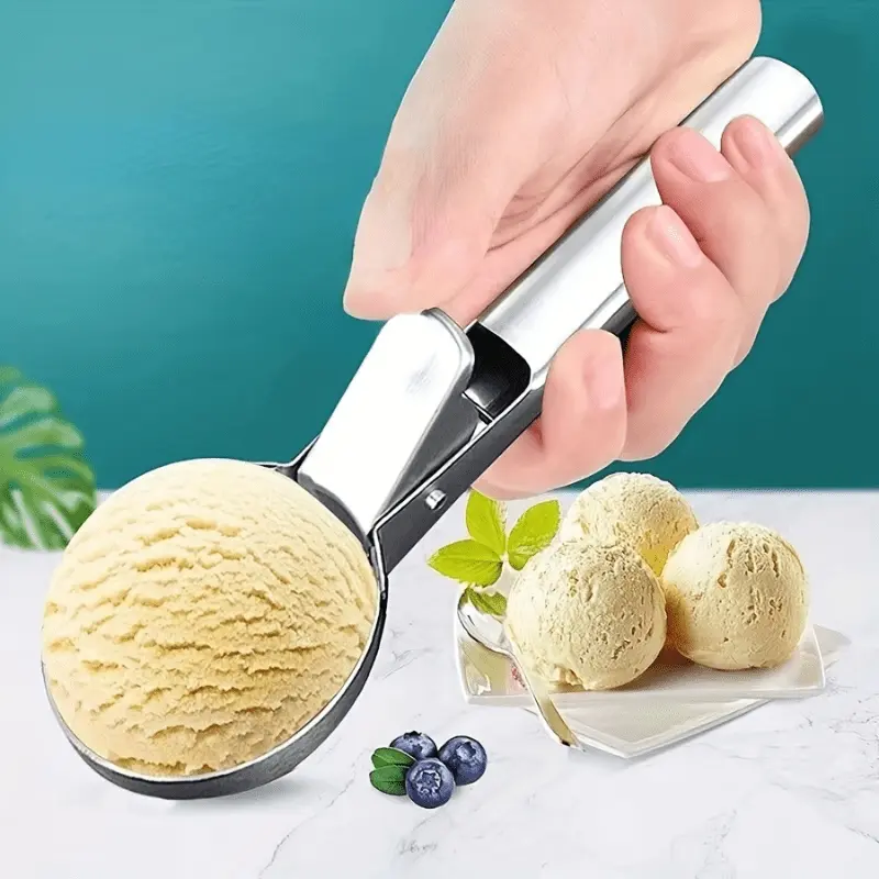 Heavy-duty stainless steel ice cream scoop with trigger mechanism - The perfect choice for sorbets and Italian ice cream, dishwasher-safe, with a comfortable handle, Durable Scoop