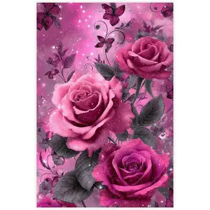 Pink And Black Rosesl, Pink Background With Stars And Hearts Canvas Printed Home Decor Posters Room Aesthetic Wall Art Posters