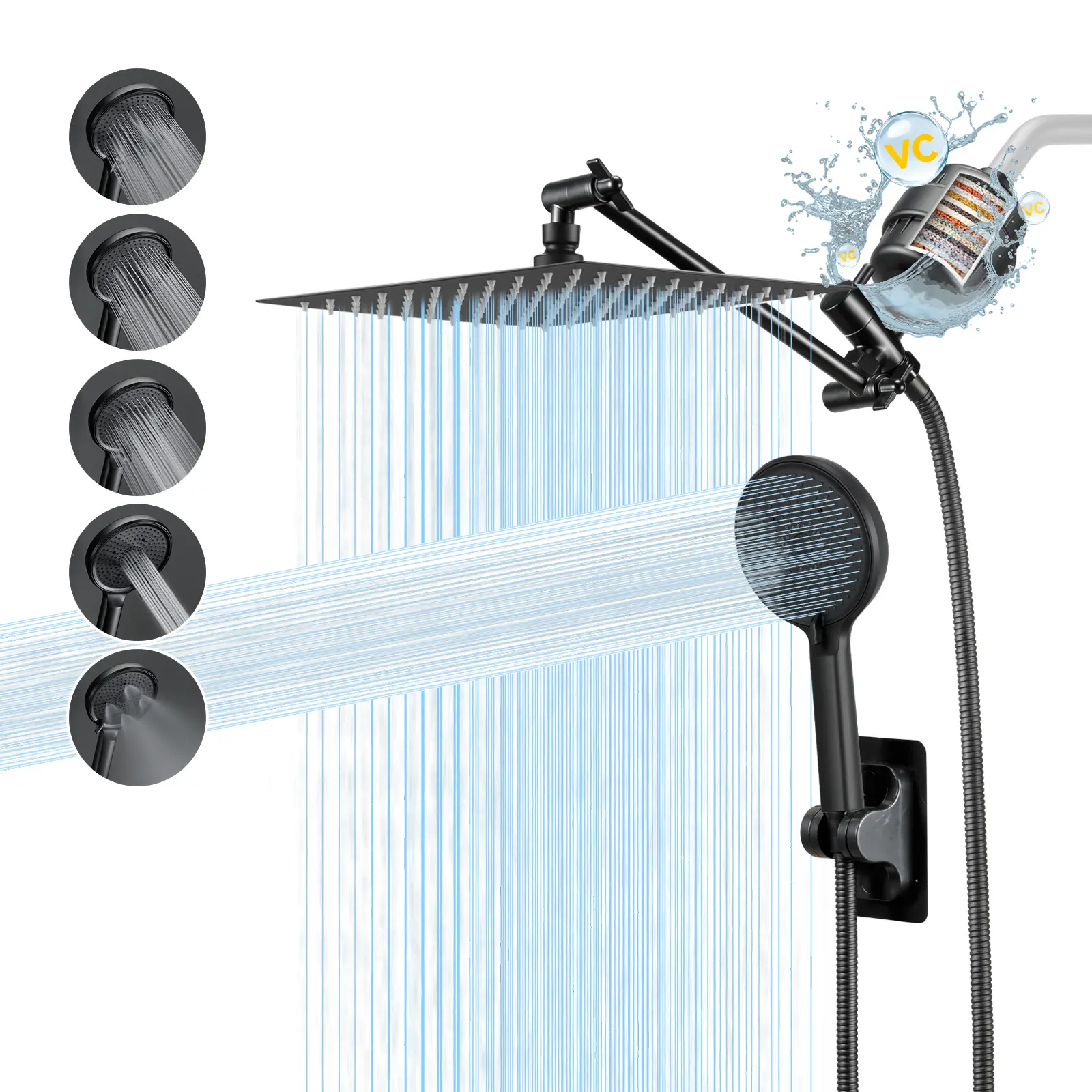 NGNP Shower Head Combo – 10" High-Pressure Rain Shower with 20-Stage Filtration, Handheld Spray, 11" Extension Arm, 60" Stainless Hose, Soft Water Flow tandem showerhead Adjustable Rainfall bath Sprayer Bidet Steel Dual Head Set Powerful Shower Heads High