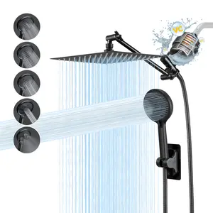 NGNP Shower Head Combo – 10" High-Pressure Rain Shower with 20-Stage Filtration, Handheld Spray, 11" Extension Arm, 60" Stainless Hose, Soft Water Flow tandem showerhead Adjustable Rainfall
