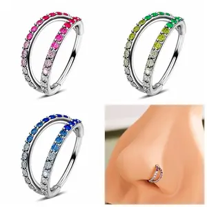 Oufer 20G Gradient Color CZ Double Hoop Nose Ring 316L Stainless Steel