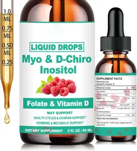 Myo Inositol & D-Chiro Inositol Supplement Liquid for Women- Ideal 40:1 Ratio Inositol Drops with MTHF Folate, Magnesium, Vitamin D, Supports Hormone Balance, Regular Cycles & Ovarian HealthVegan