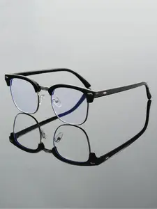 Classic Rectangular Frame Glasses, Stylish Square Frames, Classic Fashion Glasses for Men & Women, Anti-Blue Light, Plastic Material, Suitable for Office, Study, Photography, All Seasons