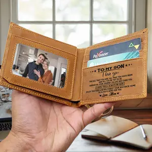 Son Special Occasion Gifts Ideas, Gifts for Son, Leather Son Wallet with Engraved Message from Mom