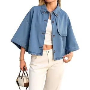 Imily Bela Womens Cropped Denim Jackets Casual Button Down Jean Shirt Shacket Loose 3/4 Sleeve Coat with Pockets Imily Bela Womens Cropped Denim Jackets Casual Button Down Jean Shirt Shacket Loose 3/4 Sleeve Coat with Pockets