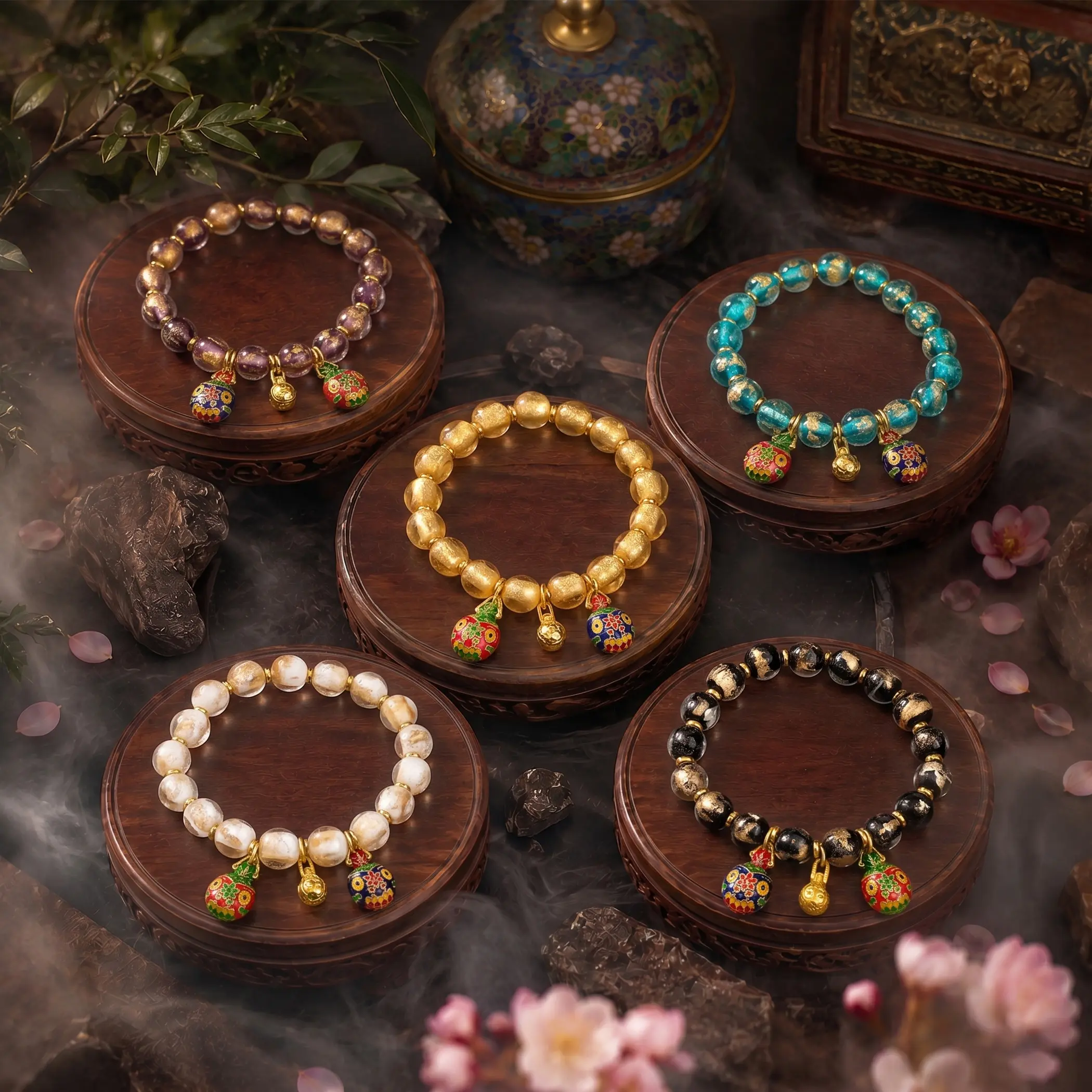 LUMAWU Bracelets Jewelry for Men & Women, Minimalist 10mm Gold Foil Glass & Resin Beads for Growth, Inner Confidence & Emotional Stability, Energy Healing Bracelet, Focus, Passion, Beaded, All Seasons, Daily Wear, Five Elements
