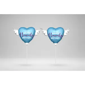 Happy Heavenly Birthday Memorial Balloon on a Stick 8" – Blue, Purple Script | 2-Pack