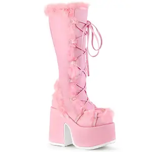 Demonia Camel-311 Pastel Pink Vegan Leather Knee-high Boots