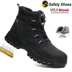 Men's Steel Toe Safety Footwear - Rotary Buckle, Waterproof, Puncture-Proof, Anti-Smash Closed Mesh Worker Shoes for Outdoor Construction Work